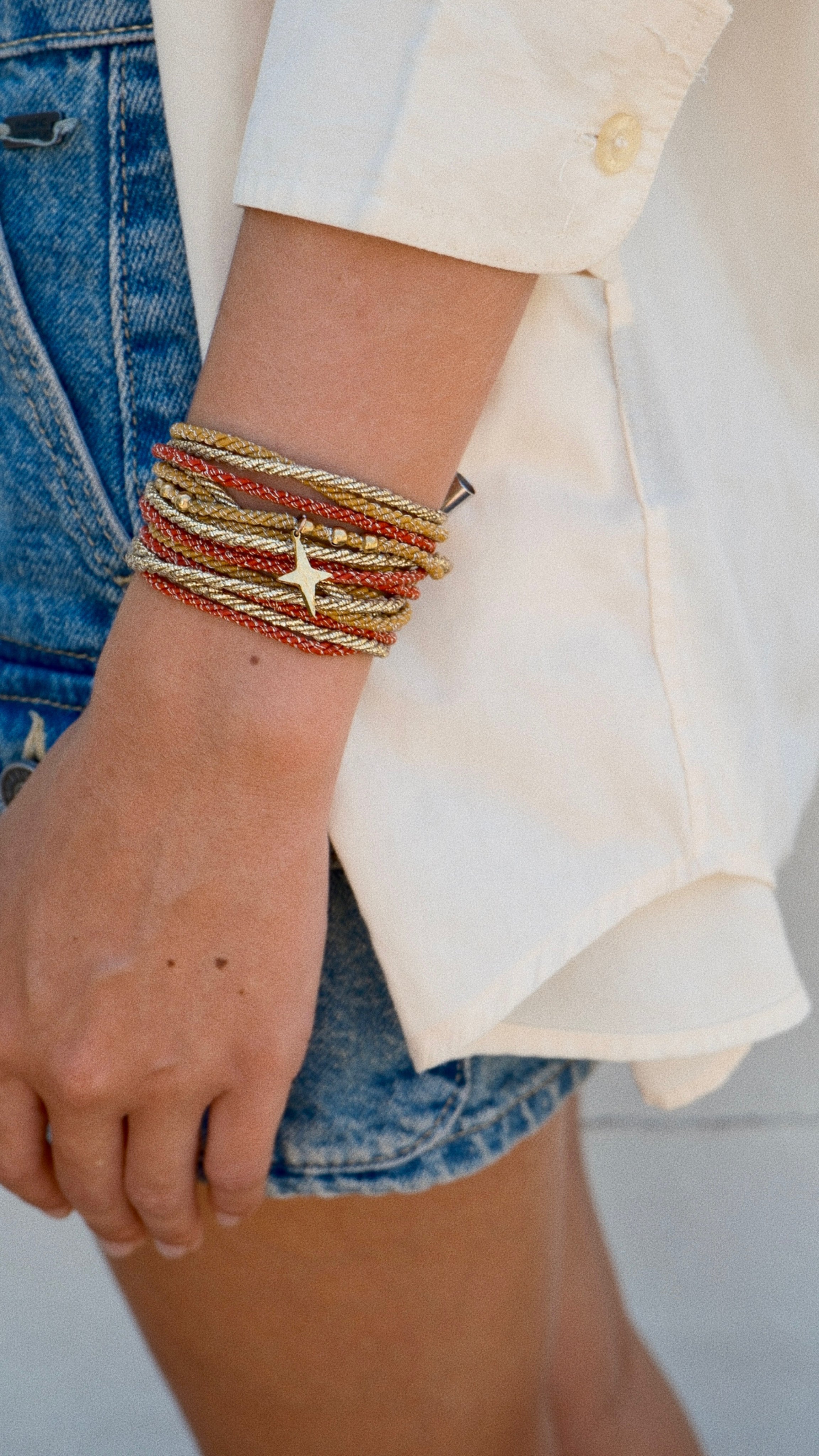 Bracelet SANDY - Rouge, Moutarde & Or