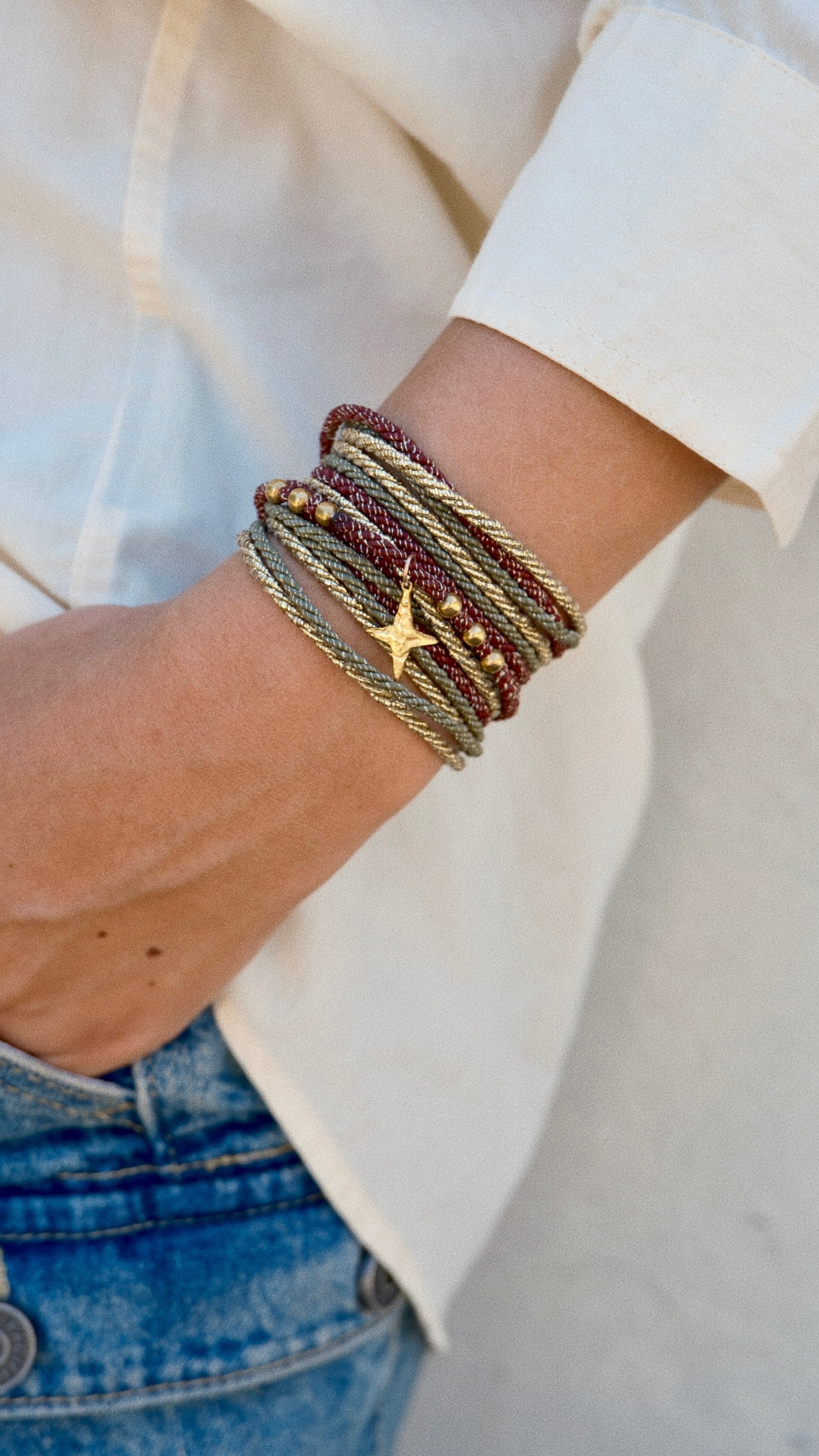 Bracelet SANDY - Kaki, Bordeaux & Or