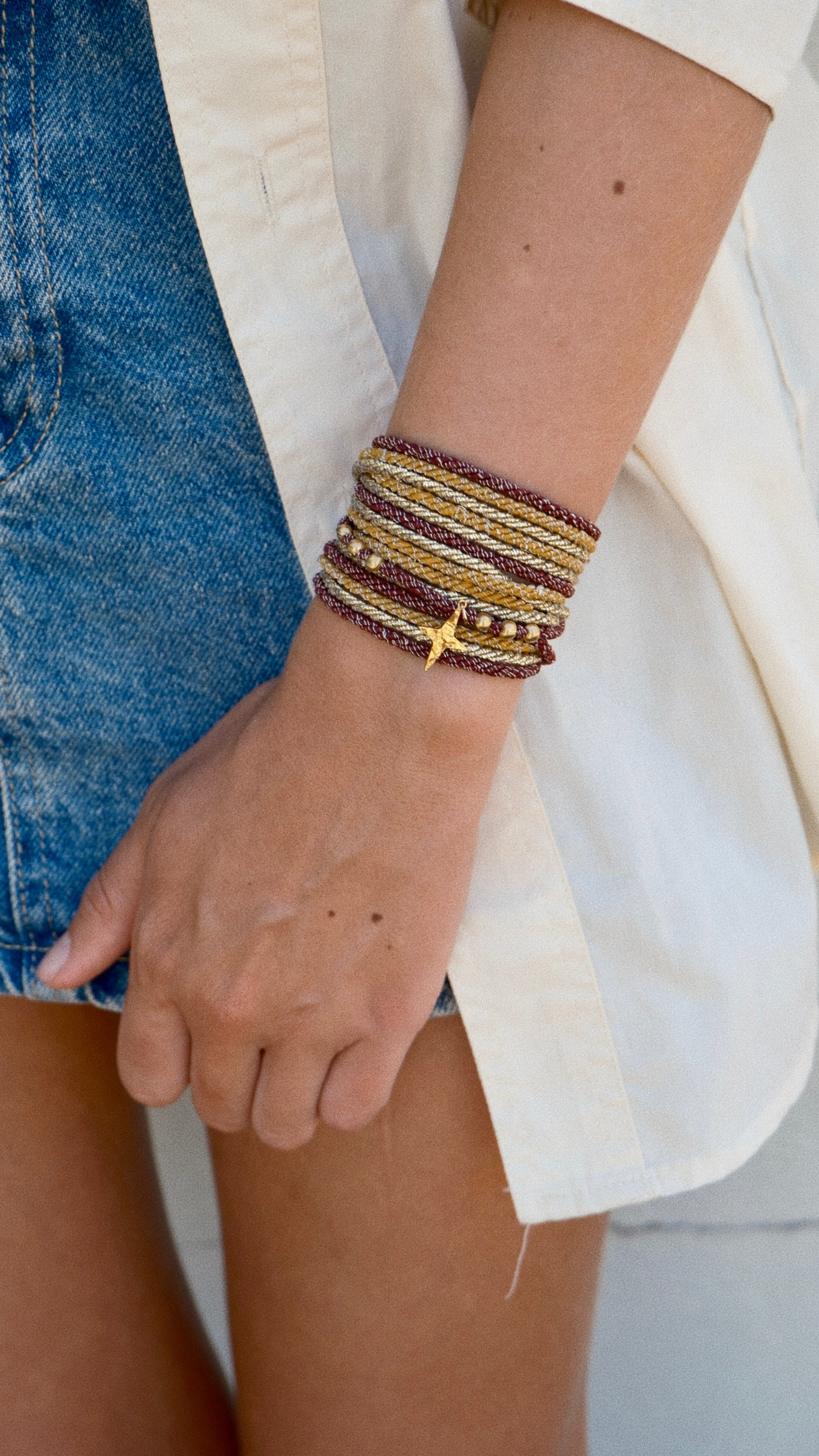 Bracelet SANDY - Bordeaux, Moutarde & Or
