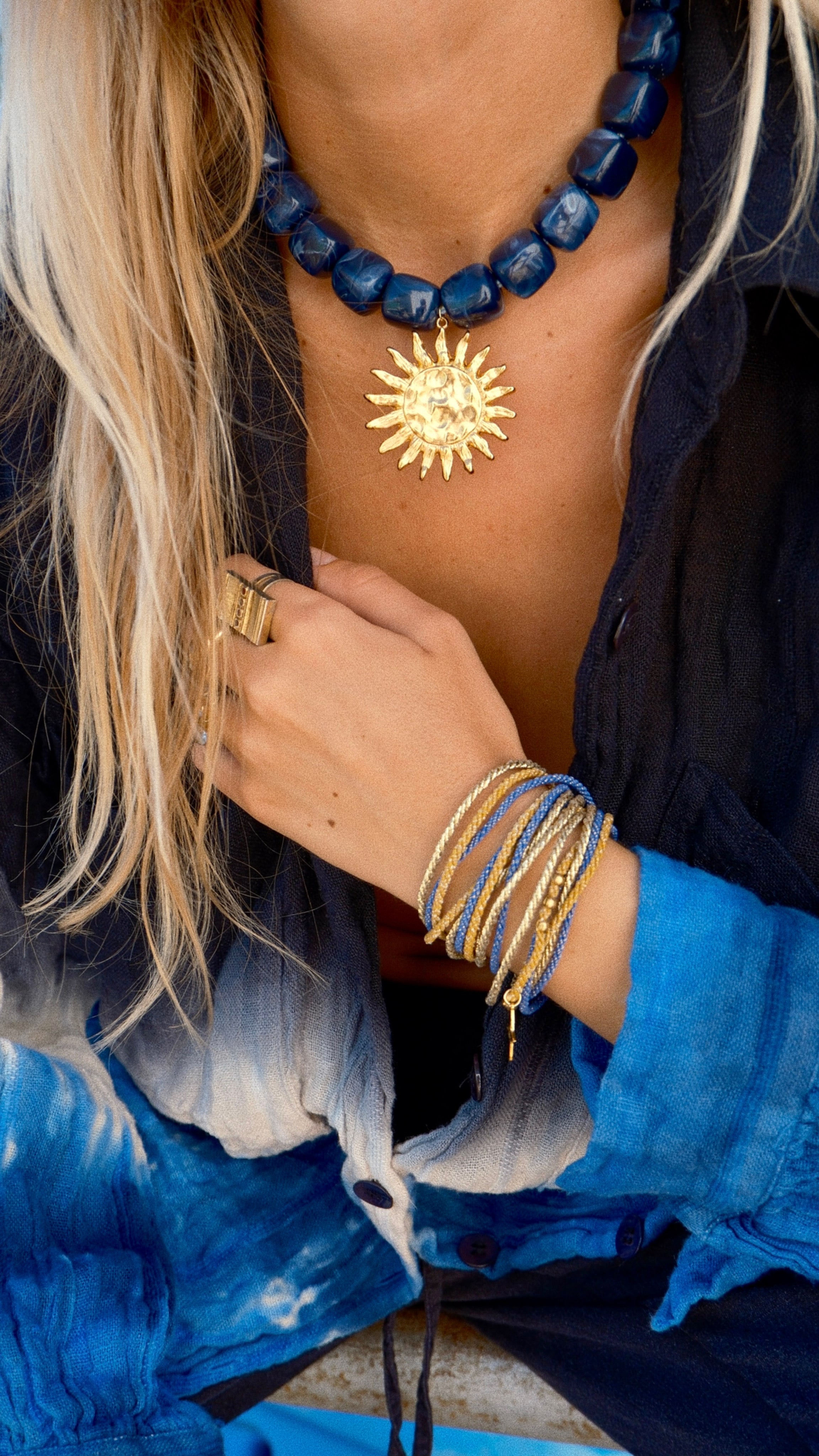 Bracelet SANDY - Moutarde, Bleu & Or