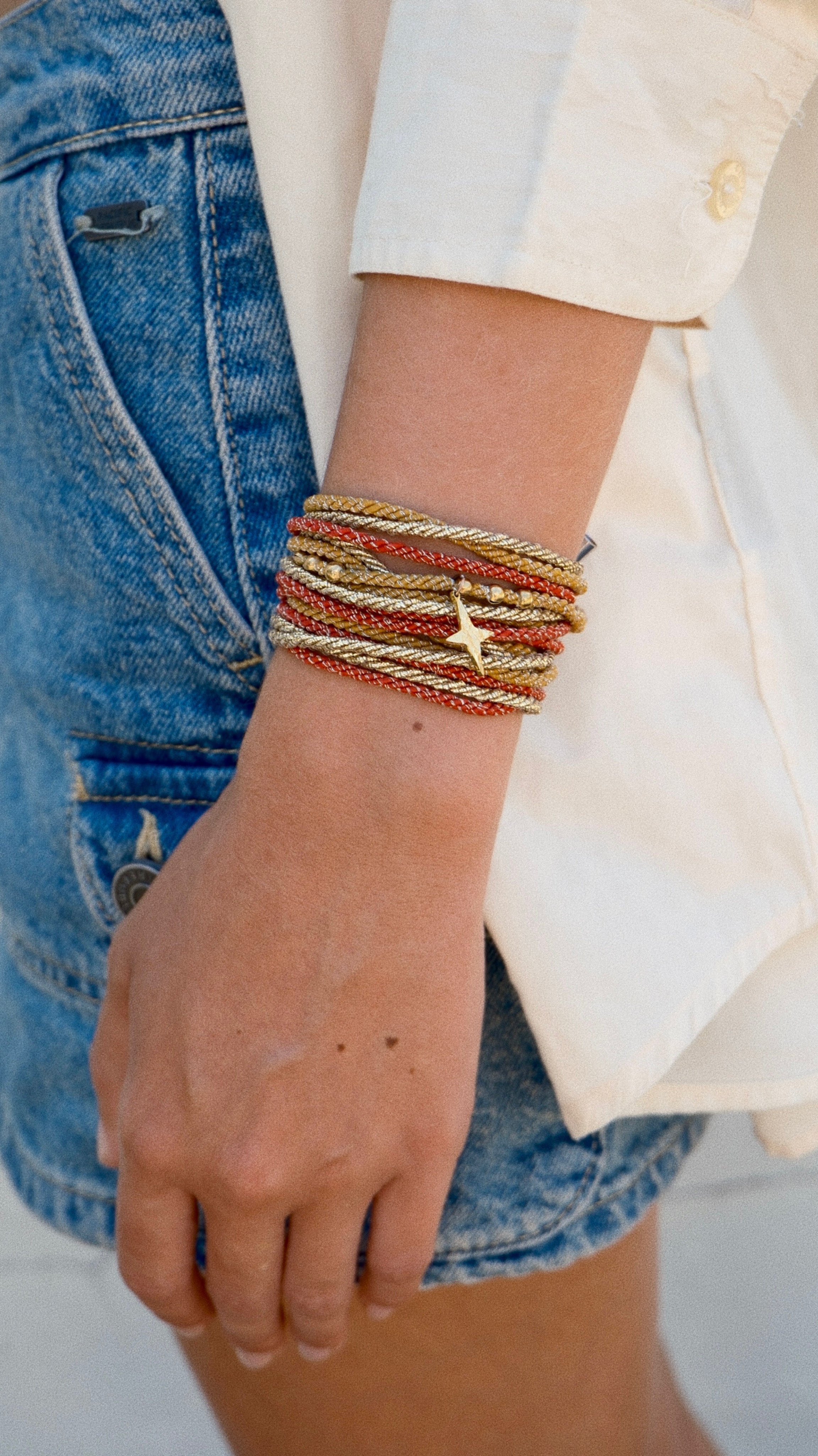 Bracelet SANDY - Rouge, Moutarde & Or