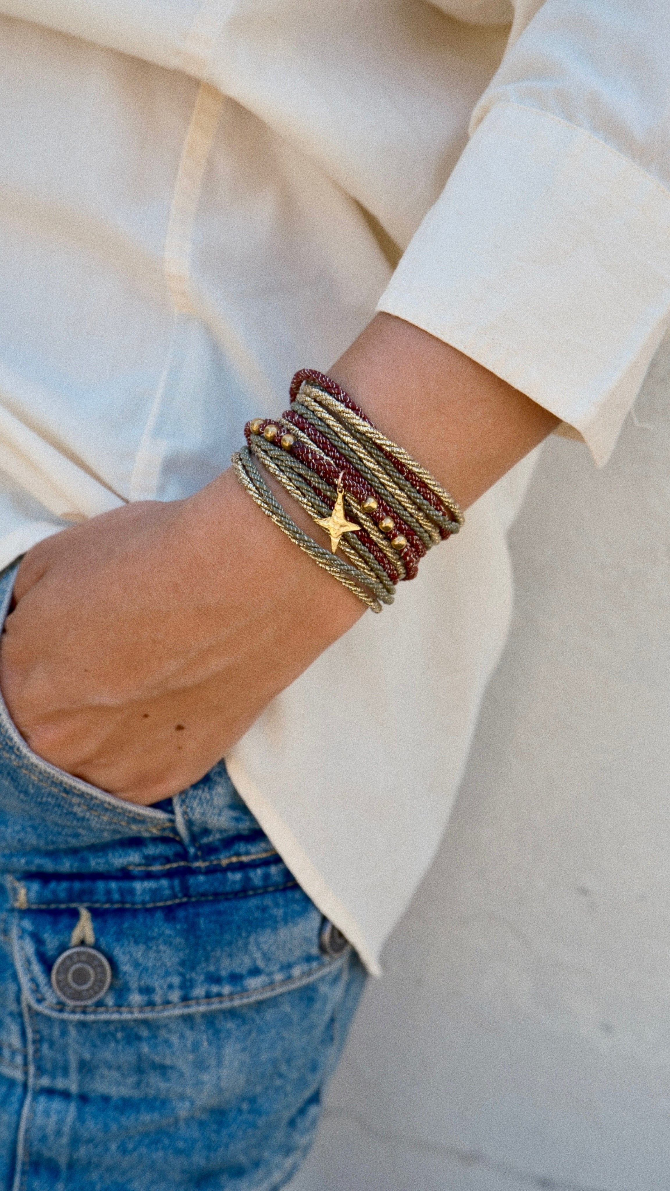 Bracelet SANDY - Kaki, Bordeaux & Or
