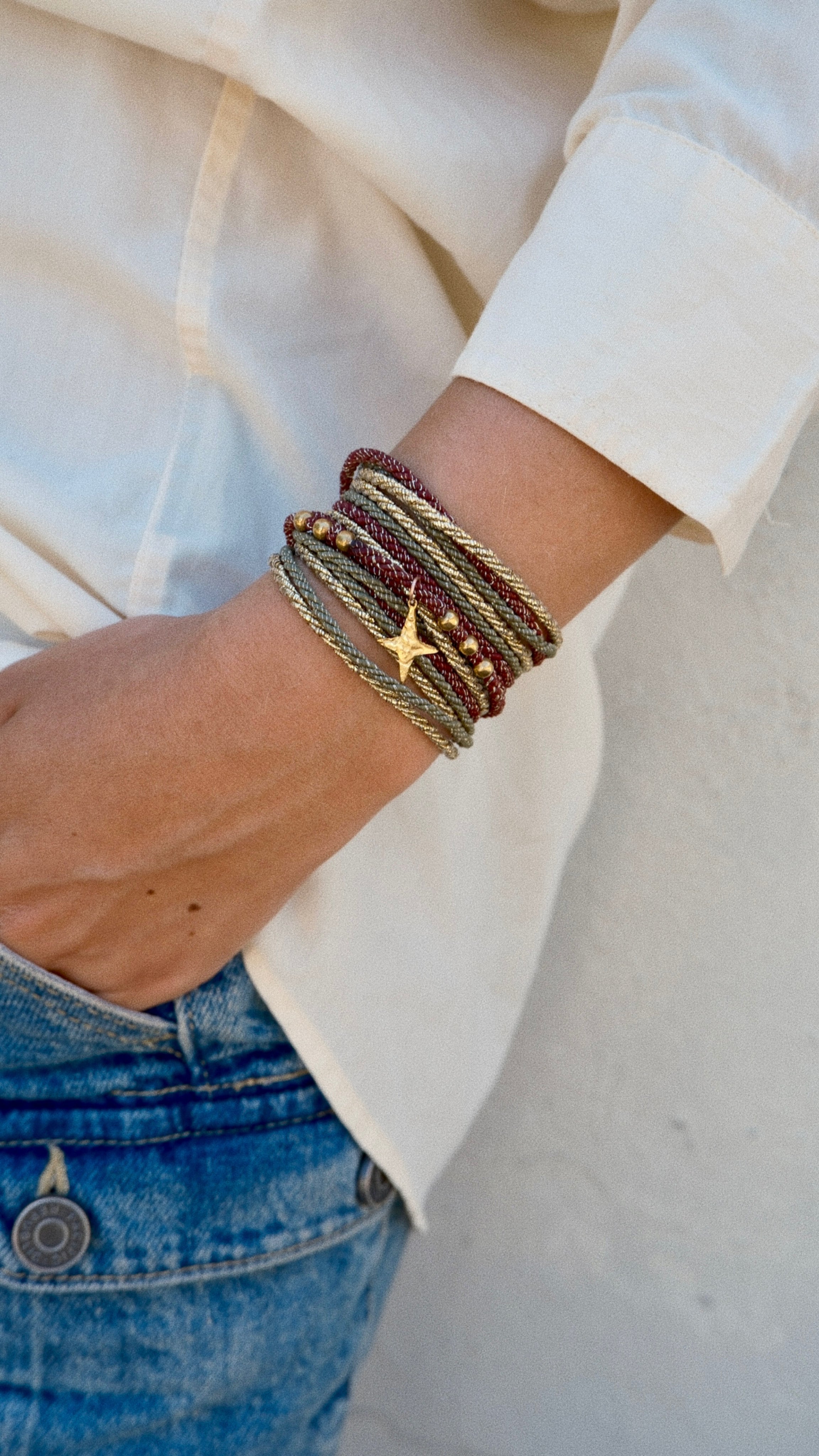 Bracelet SANDY - Kaki, Bordeaux & Or
