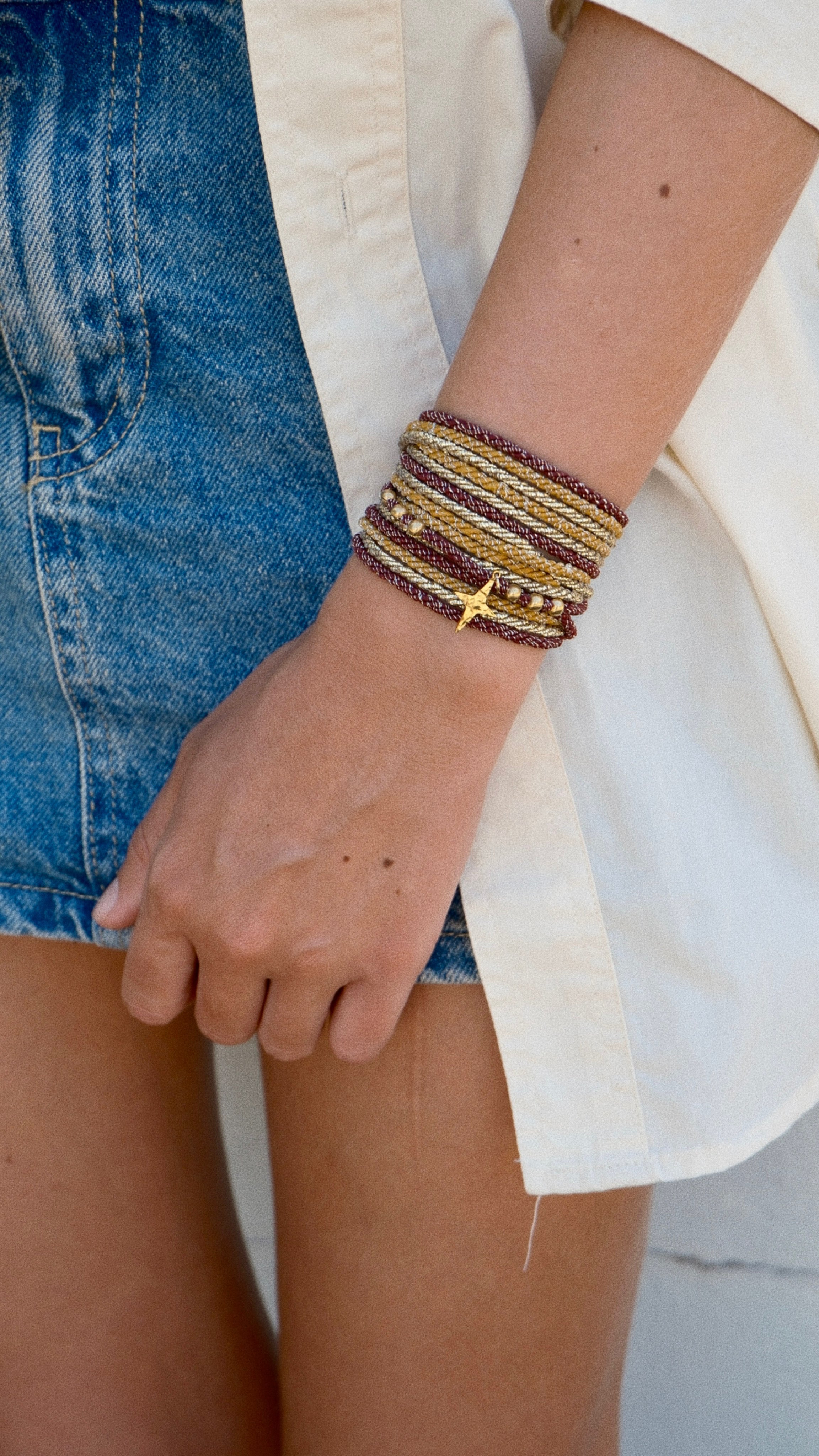 Bracelet SANDY - Bordeaux, Moutarde & Or