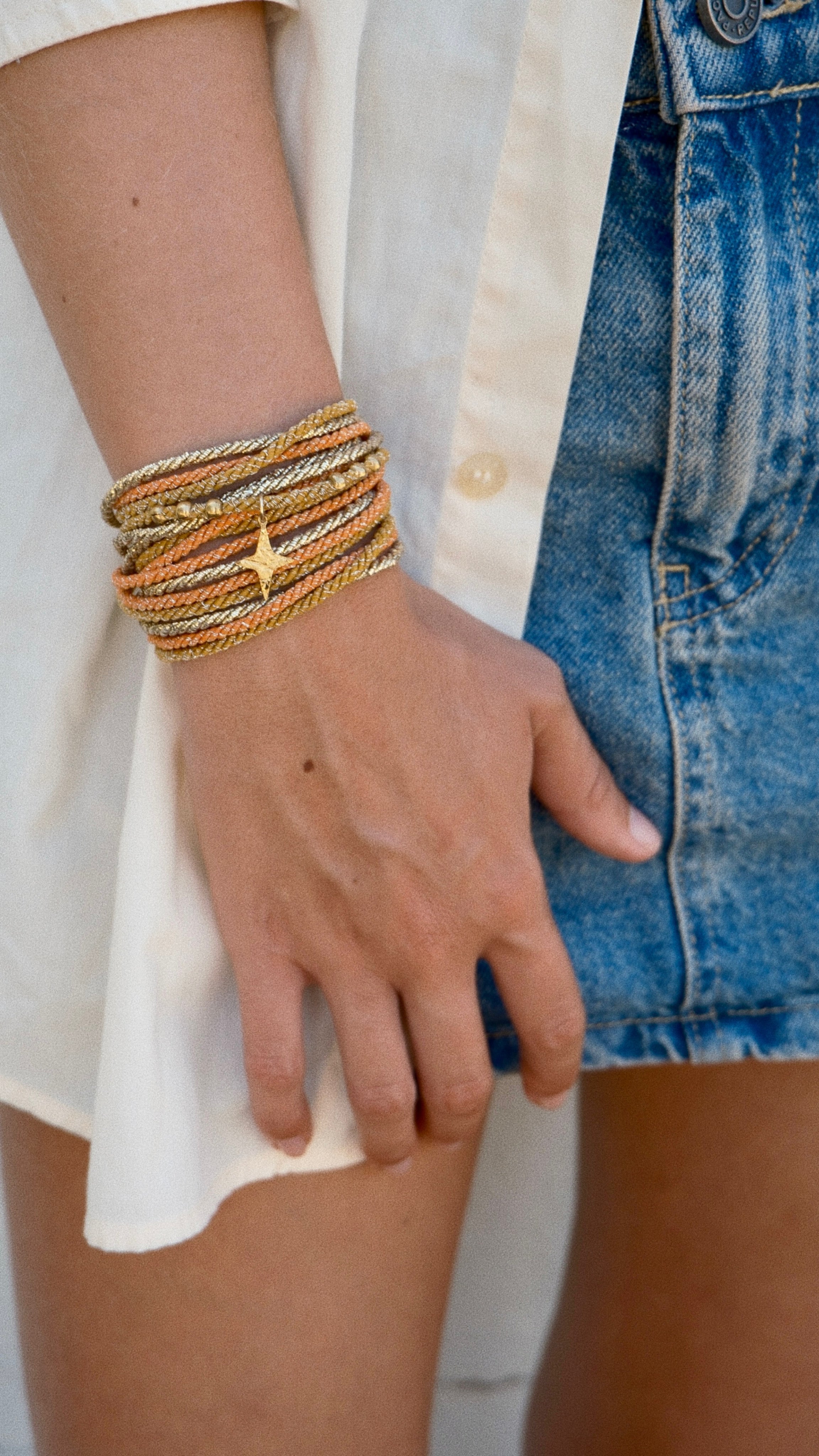 Bracelet SANDY - Orange, Moutarde & Or