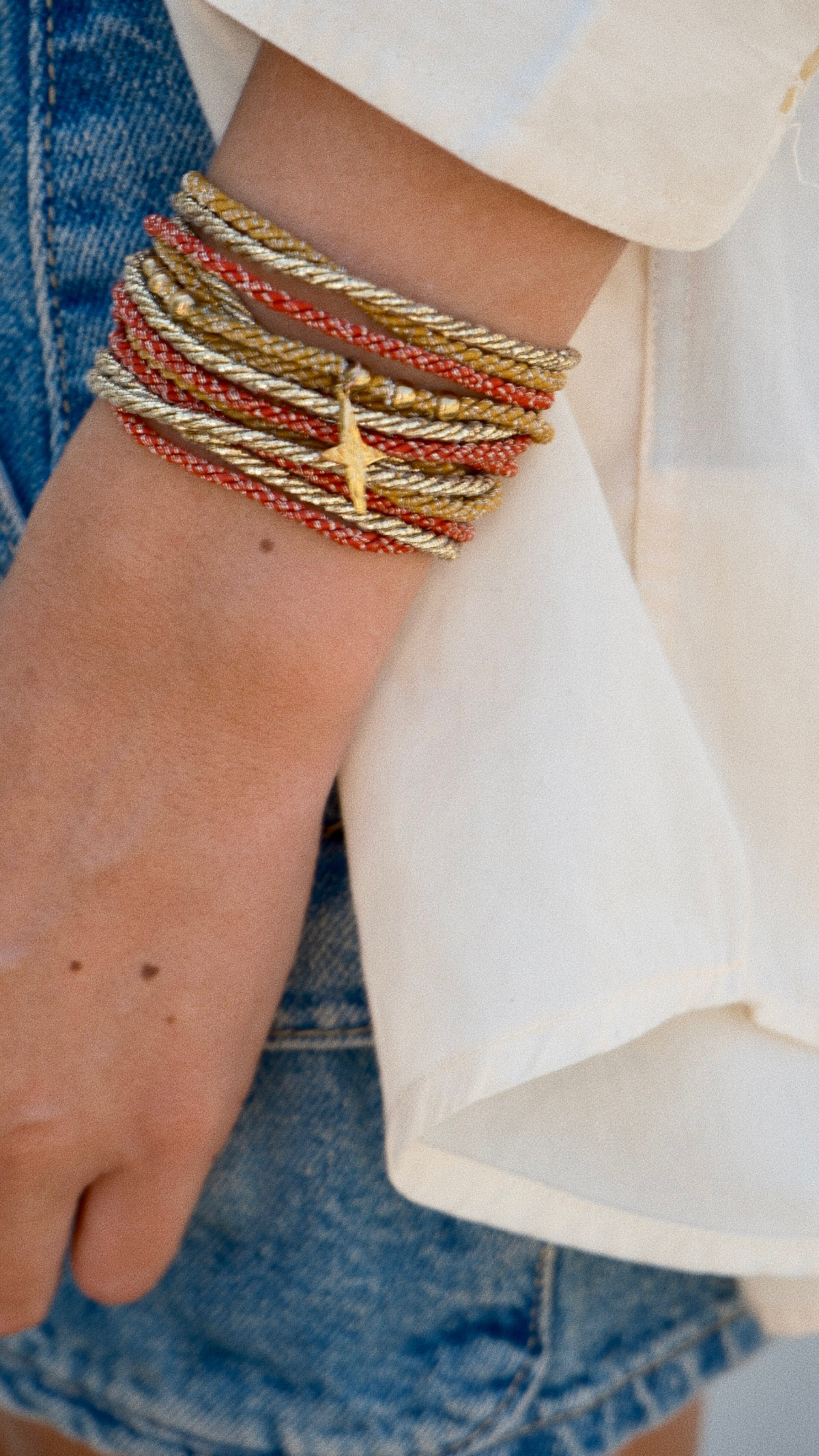 Bracelet SANDY - Rouge, Moutarde & Or