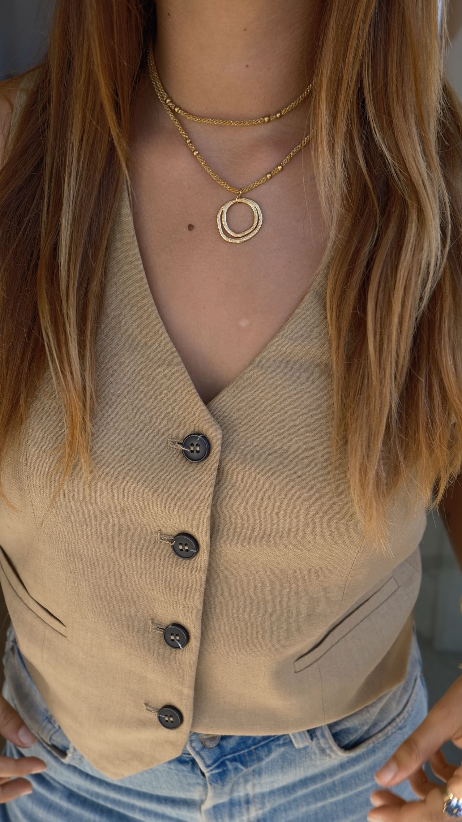 Collier Alba – Double tour avec pendentif cercle en acier inoxydable – Fait main à Marseille