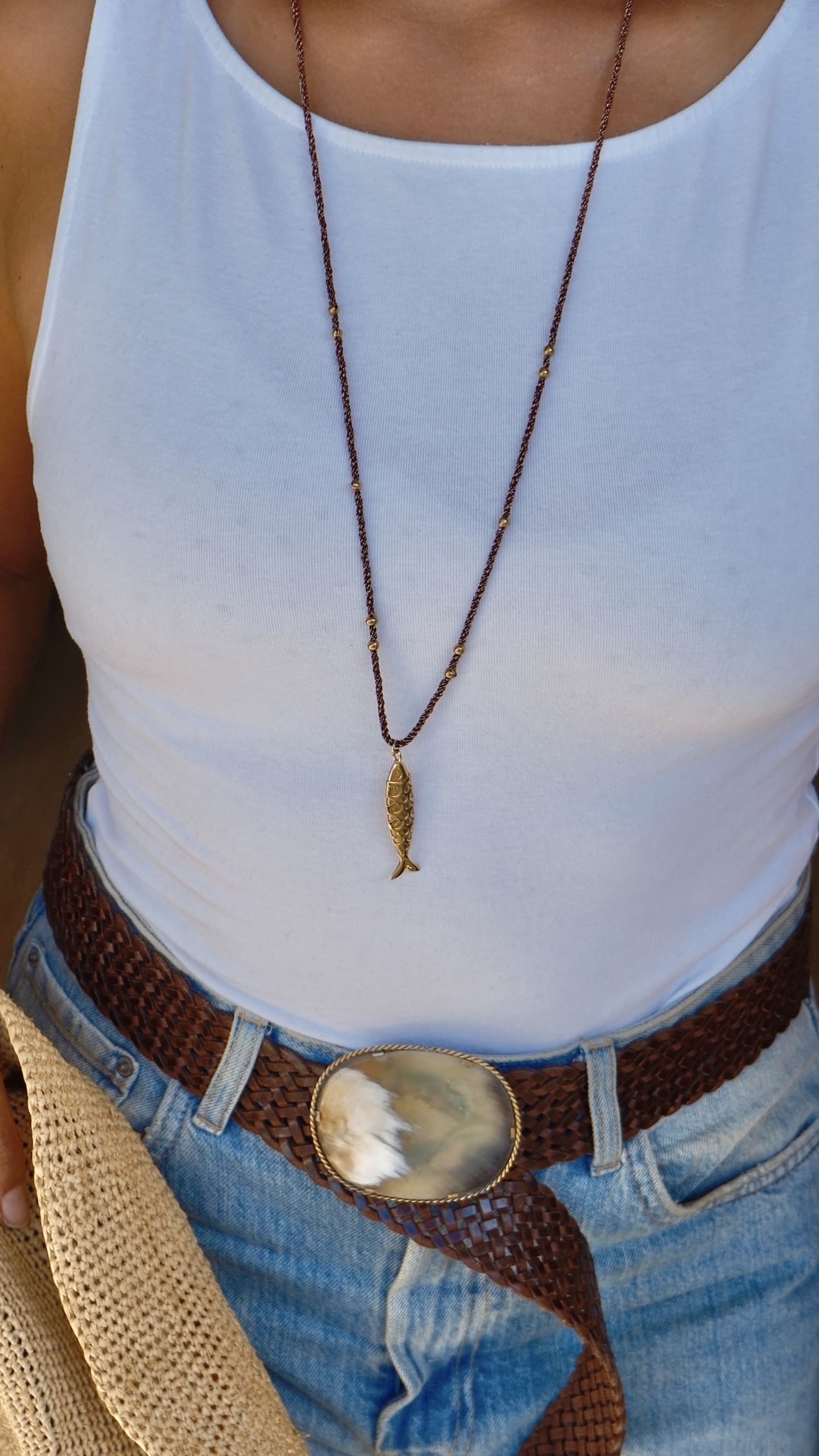 Collier RAPHY – Sautoir pendentif poisson en acier inoxydable – Fait main à Marseille