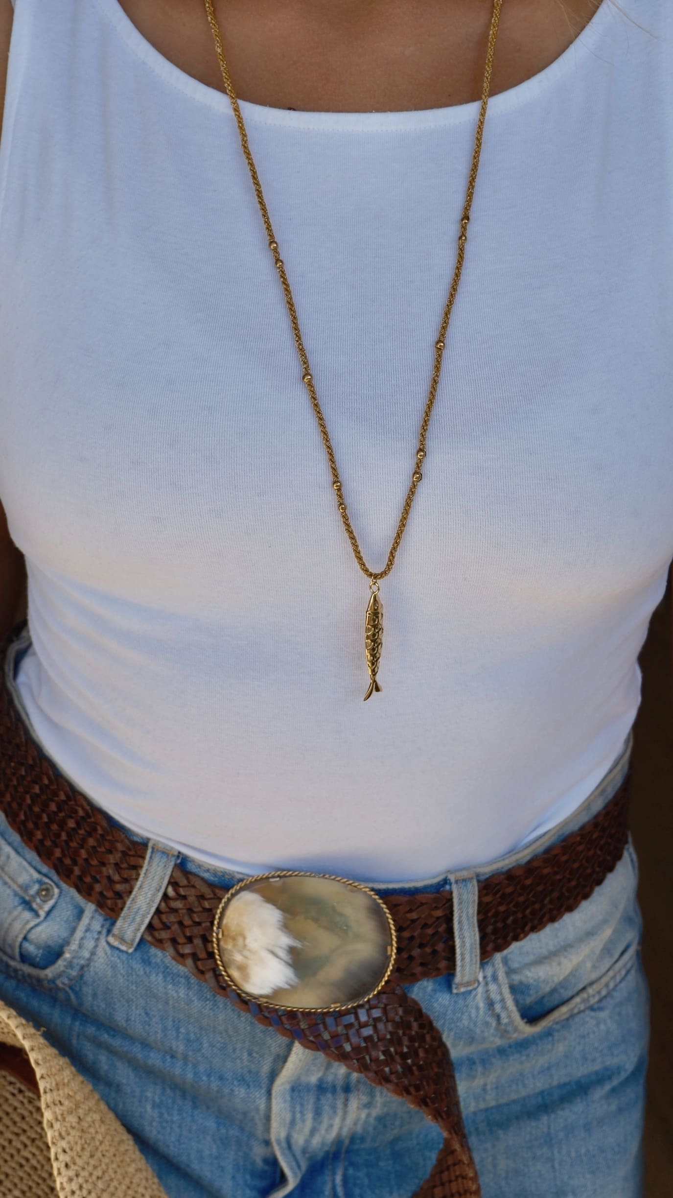 Collier RAPHY – Sautoir pendentif poisson en acier inoxydable – Fait main à Marseille