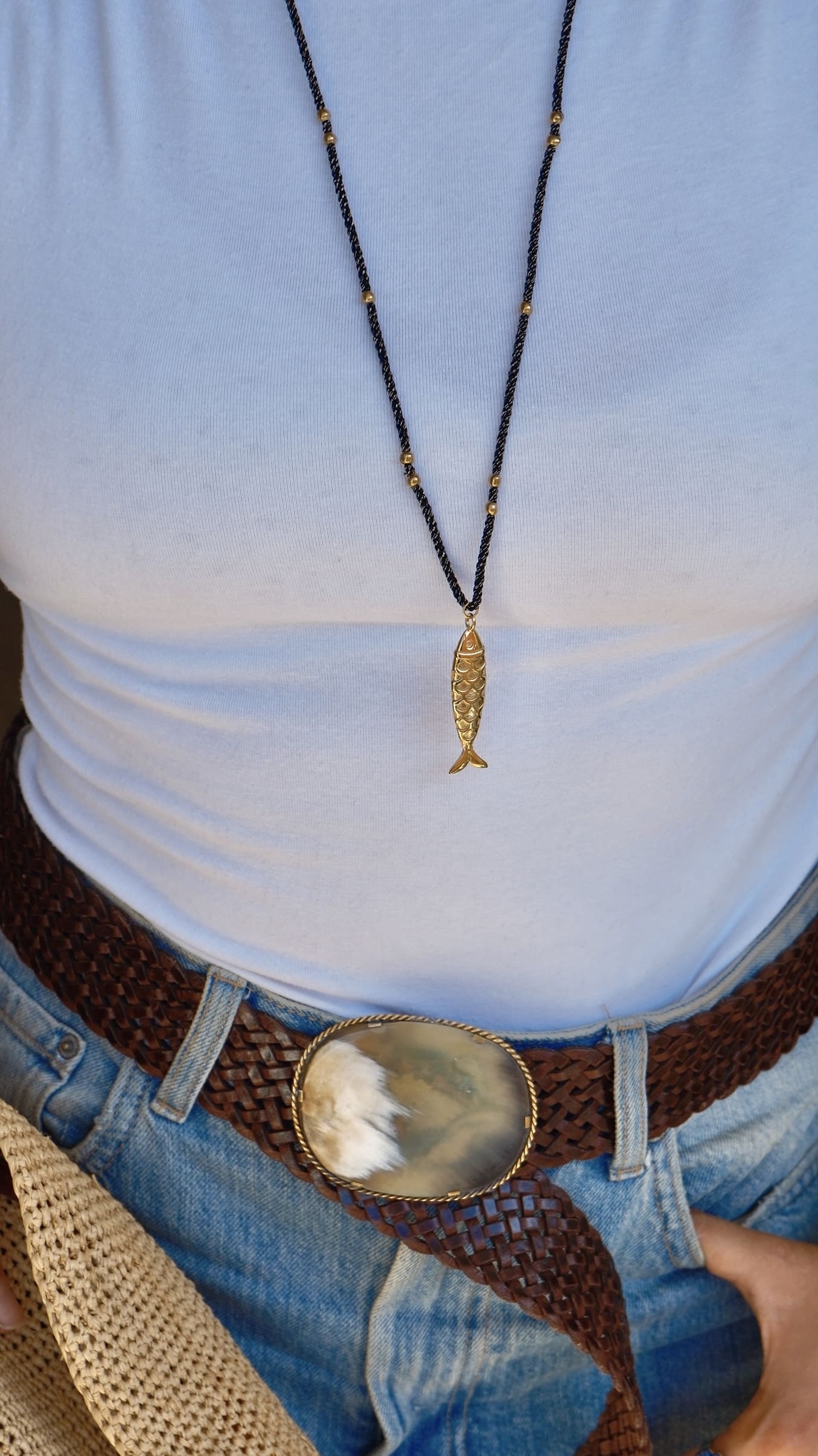 Collier RAPHY – Sautoir pendentif poisson en acier inoxydable – Fait main à Marseille
